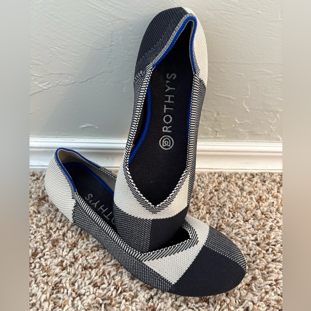 Rothy's Black and Cream Checkered Flats